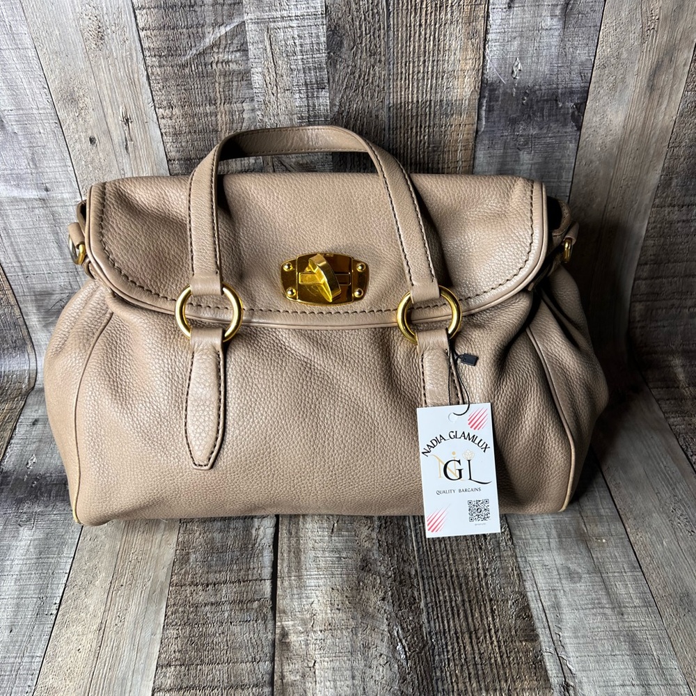 Miu Miu Beige Grained Leather Handbag